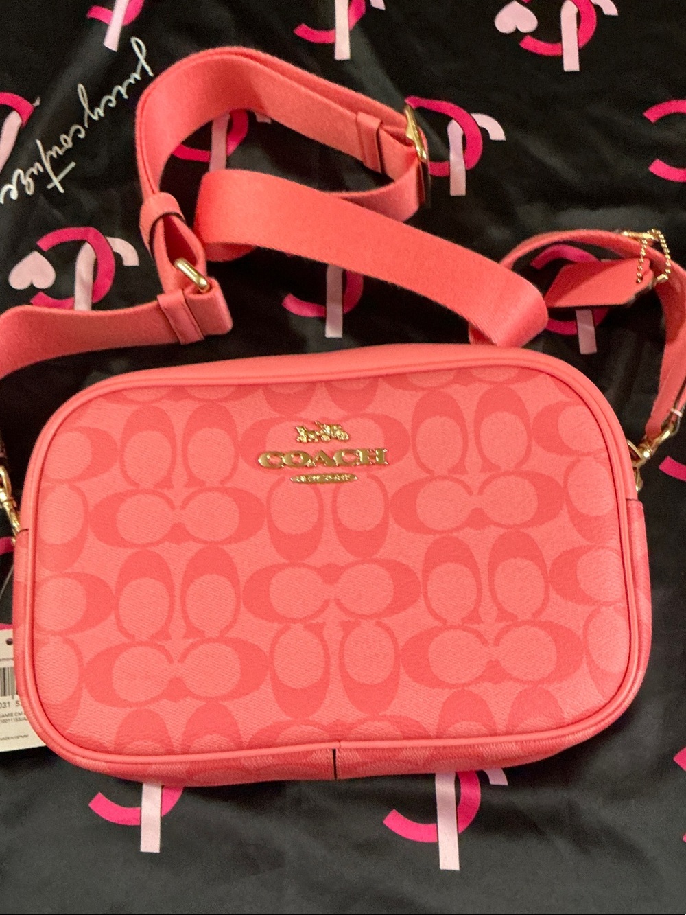 Coach Pink Signature Crossbody Camera Jamie Bag with removable strap, new